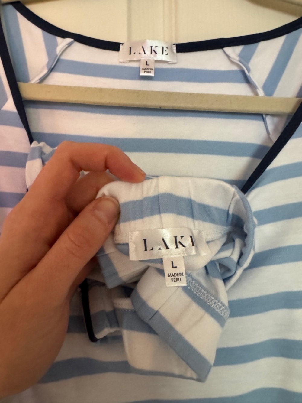 NWOT Lake Pajamas: Pima Long-Long Set in Hydrangea & Navy - Picture 9 of 11